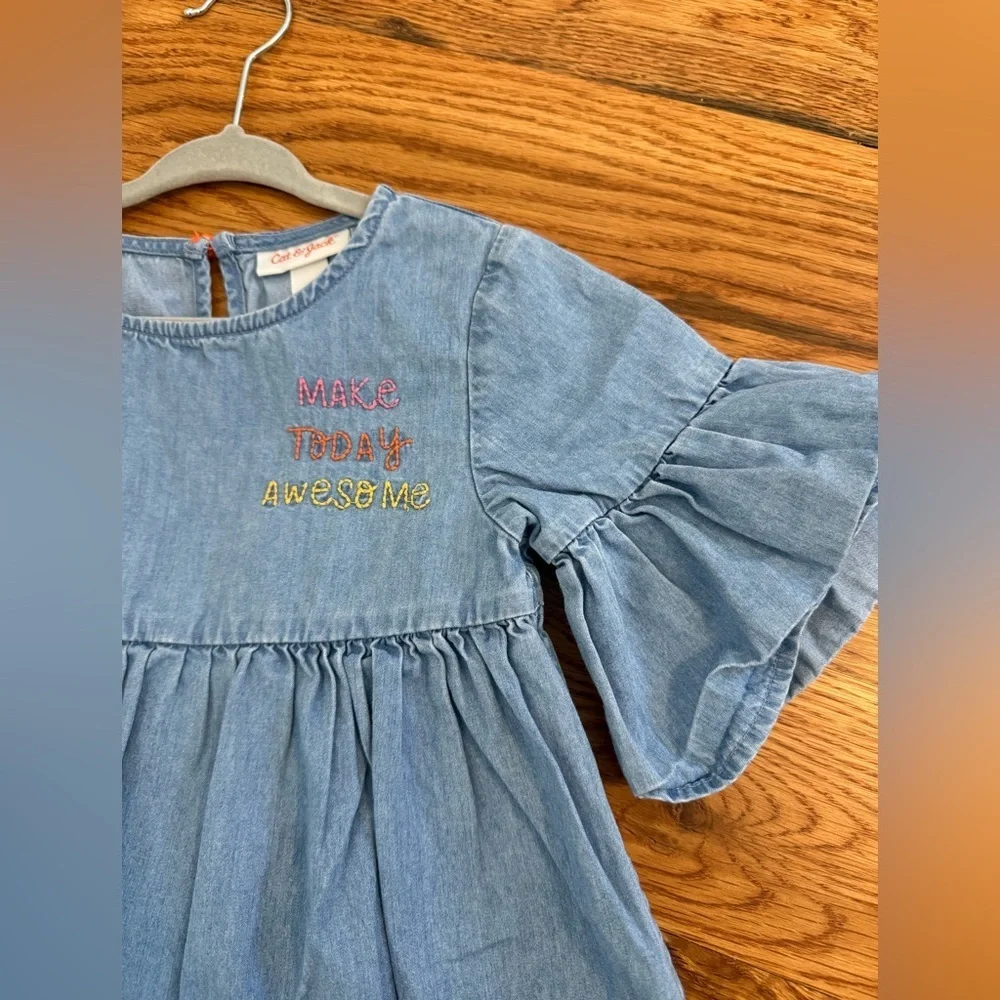 Cat & Jack Chambray Denim Jean Dress 4T Short Sleeve Spring Summer Casual